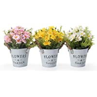 GoMaihe Pequeña Margarita Artificiales Decoración Jarrones- Flores Artificiales Decorativas Maceta 3Pcs- Plantas…